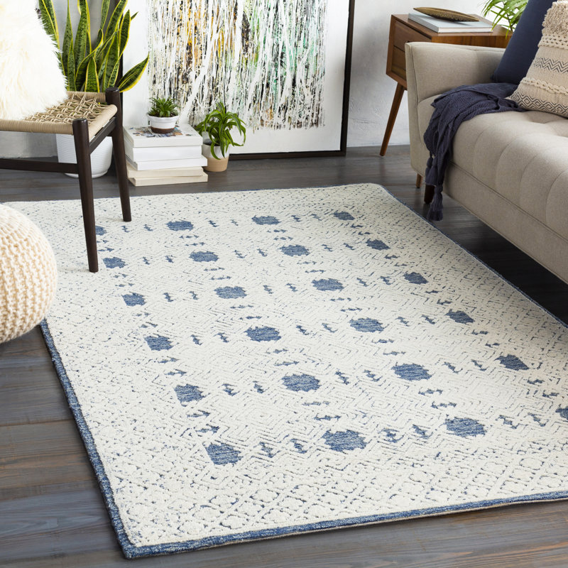 Matthew Handmade Tufted Wool Navy/Cream/Ice Blue Rug Birch Lane